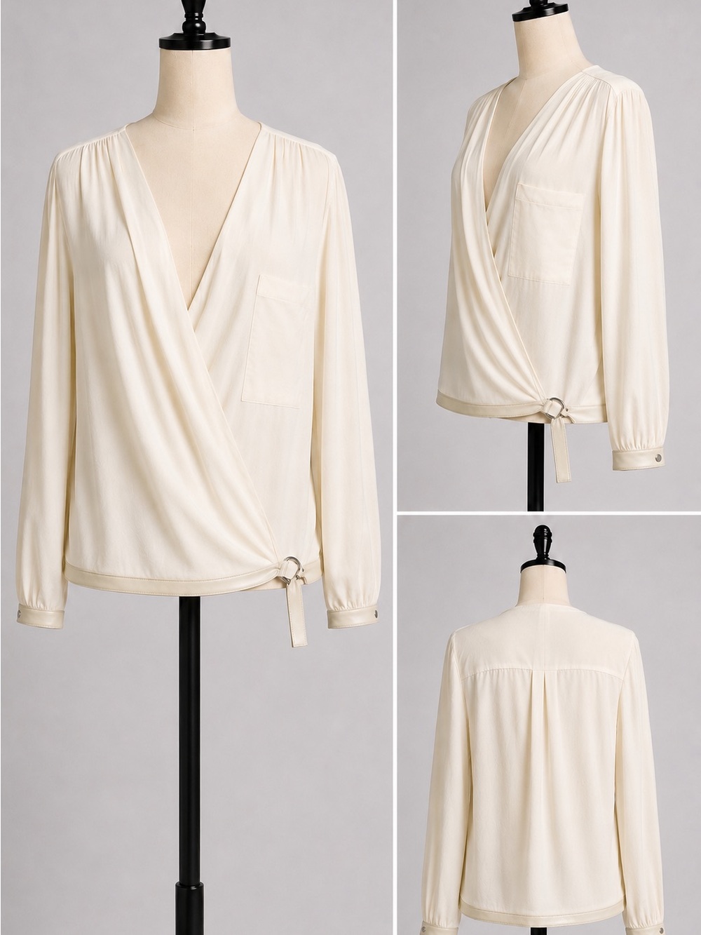 NWT Helmut Lang Morse Drape Ivory Wrap Blouse Top